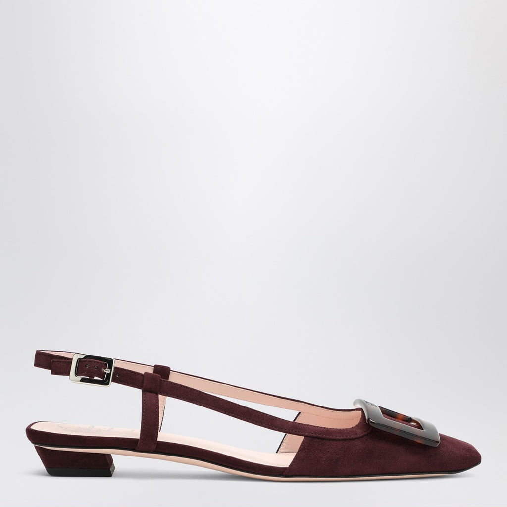 ROGER VIVIER Belle Vivier bordeaux suede slingback flats