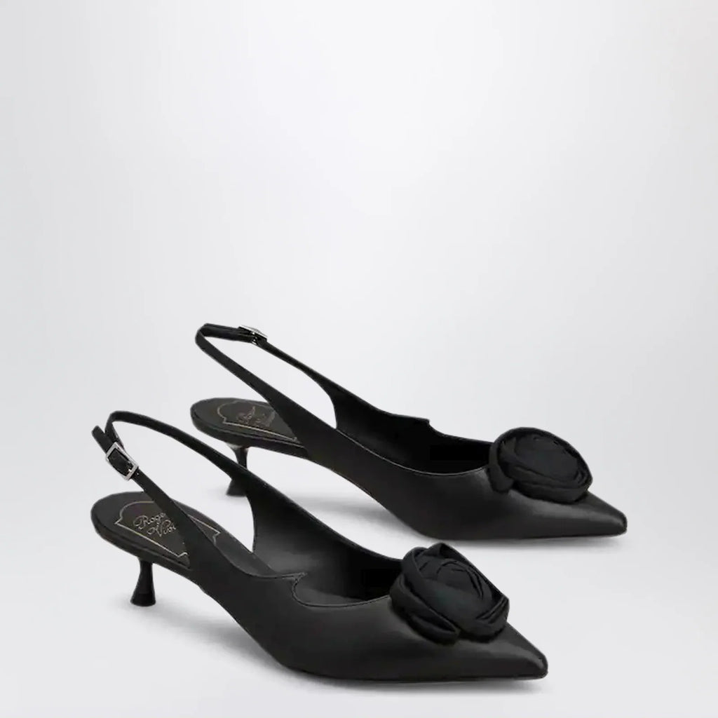 ROGER VIVIER Rose Vivier Slingback Pumps in Black Leather