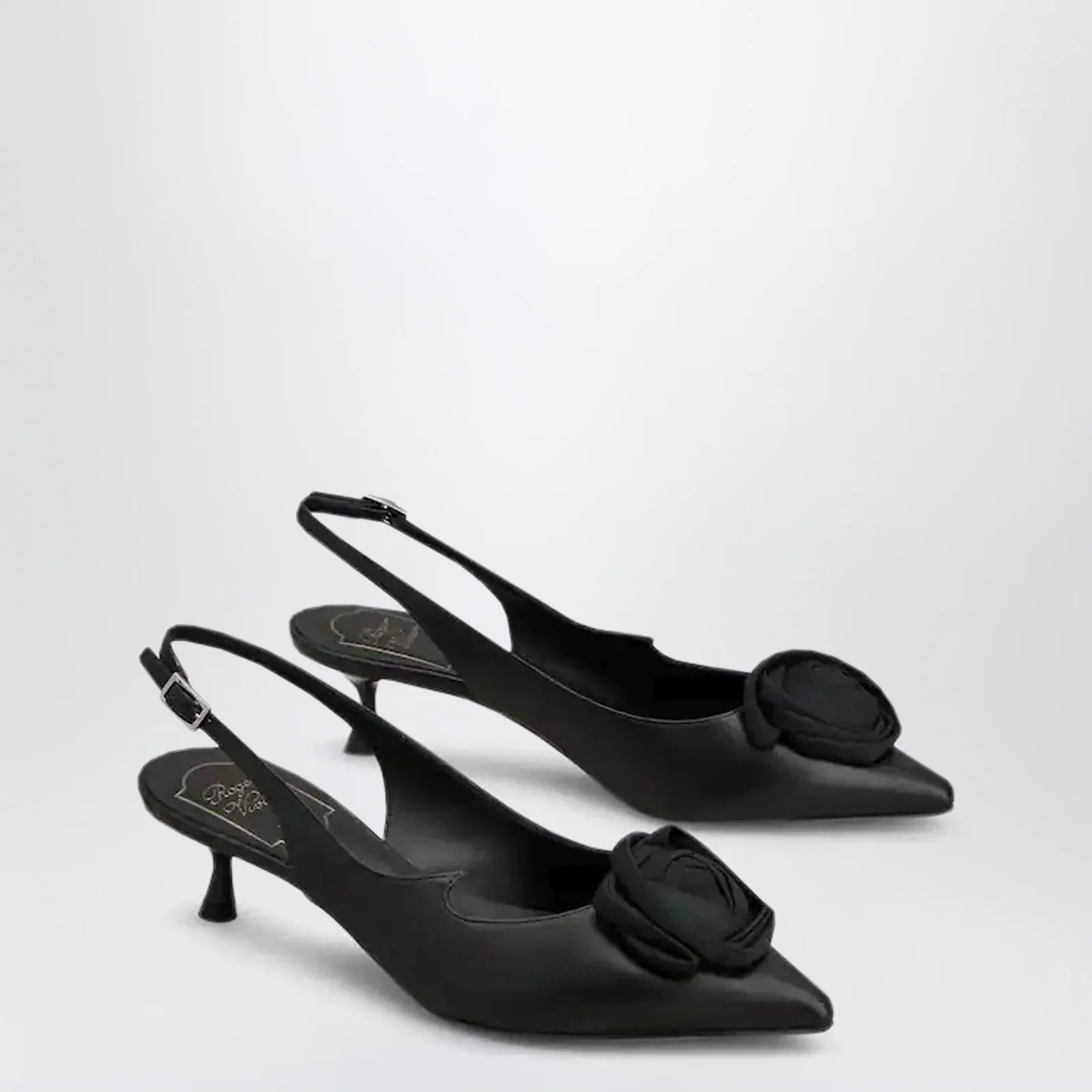 ROGER VIVIER Rose Vivier Slingback Pumps in Black Leather