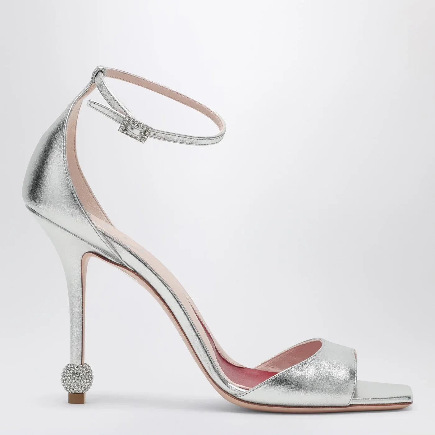 ROGER VIVIER Silver sandal with jewelled heel