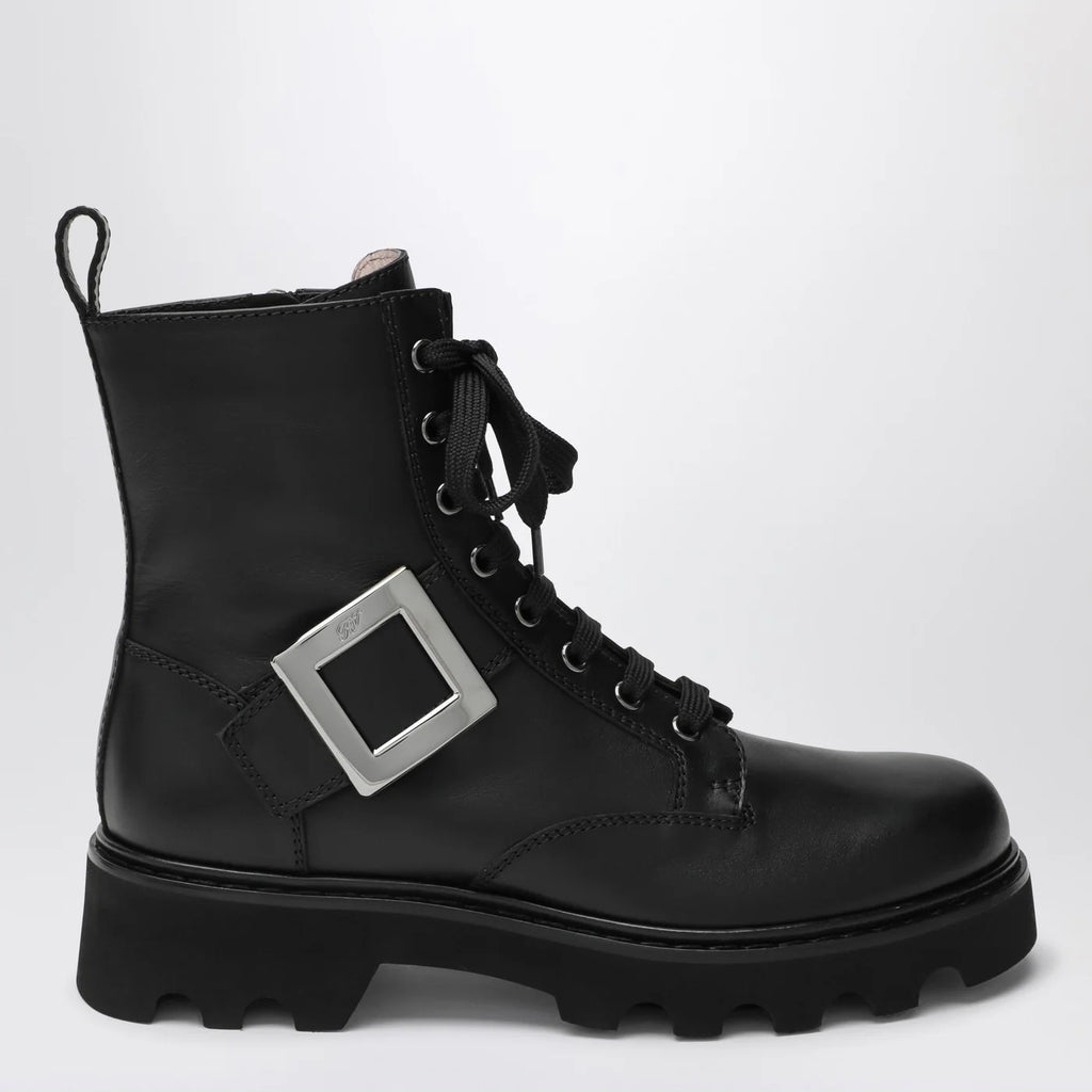 ROGER VIVIER Viv' Rangers Truck black leather ankle boots