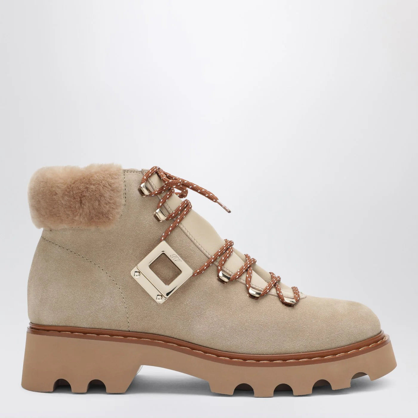 ROGER VIVIER Viv' Rangers Truck Booties in suede beige