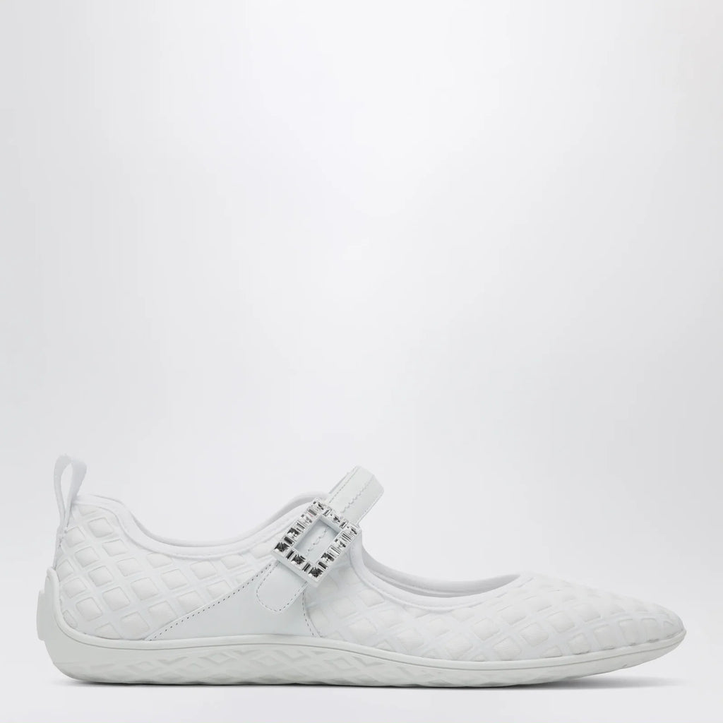 ROGER VIVIER Viv Low Ballerina Flats with Fabric Strap in White