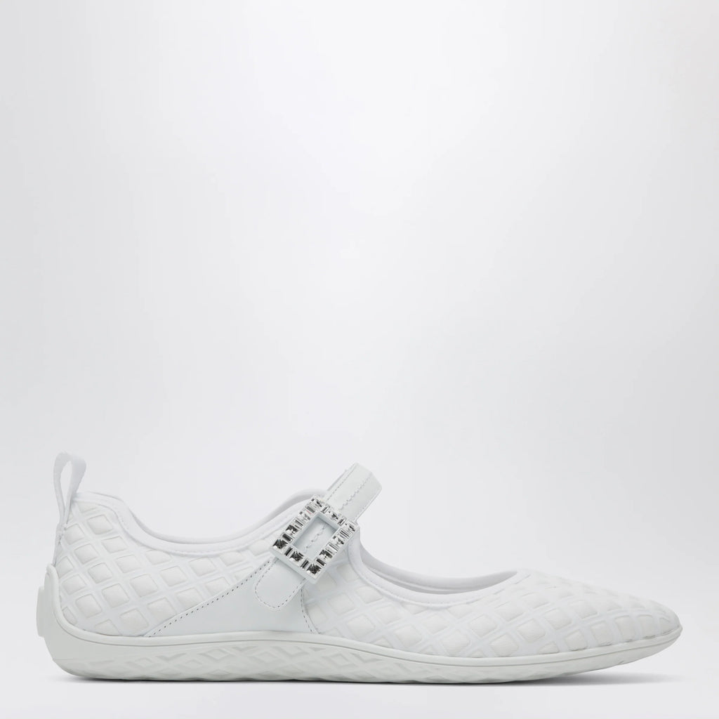 ROGER VIVIER Viv Low Ballerina Flats with Fabric Strap in White