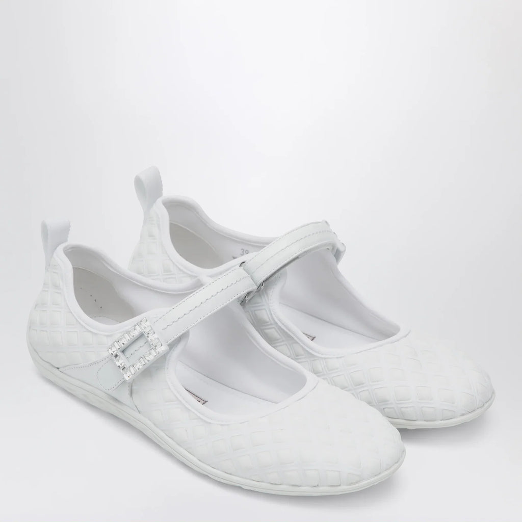 ROGER VIVIER Viv Low Ballerina Flats with Fabric Strap in White