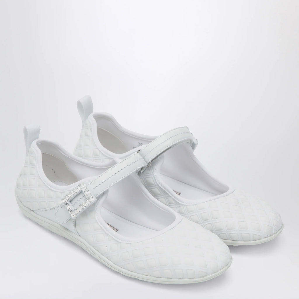 ROGER VIVIER Viv Low Ballerina Flats with Fabric Strap in White