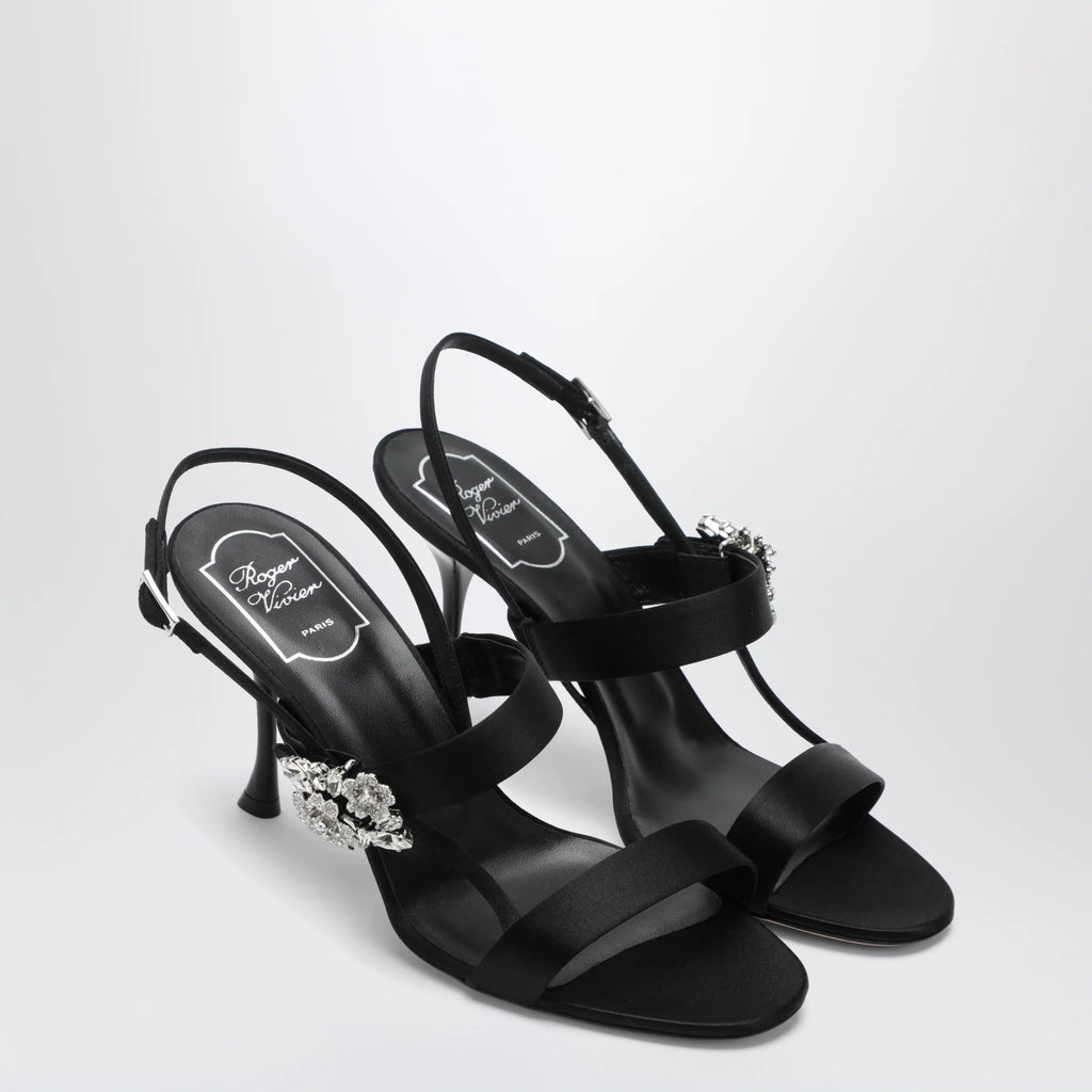 ROGER VIVIER Black satin Efflorescence sandals