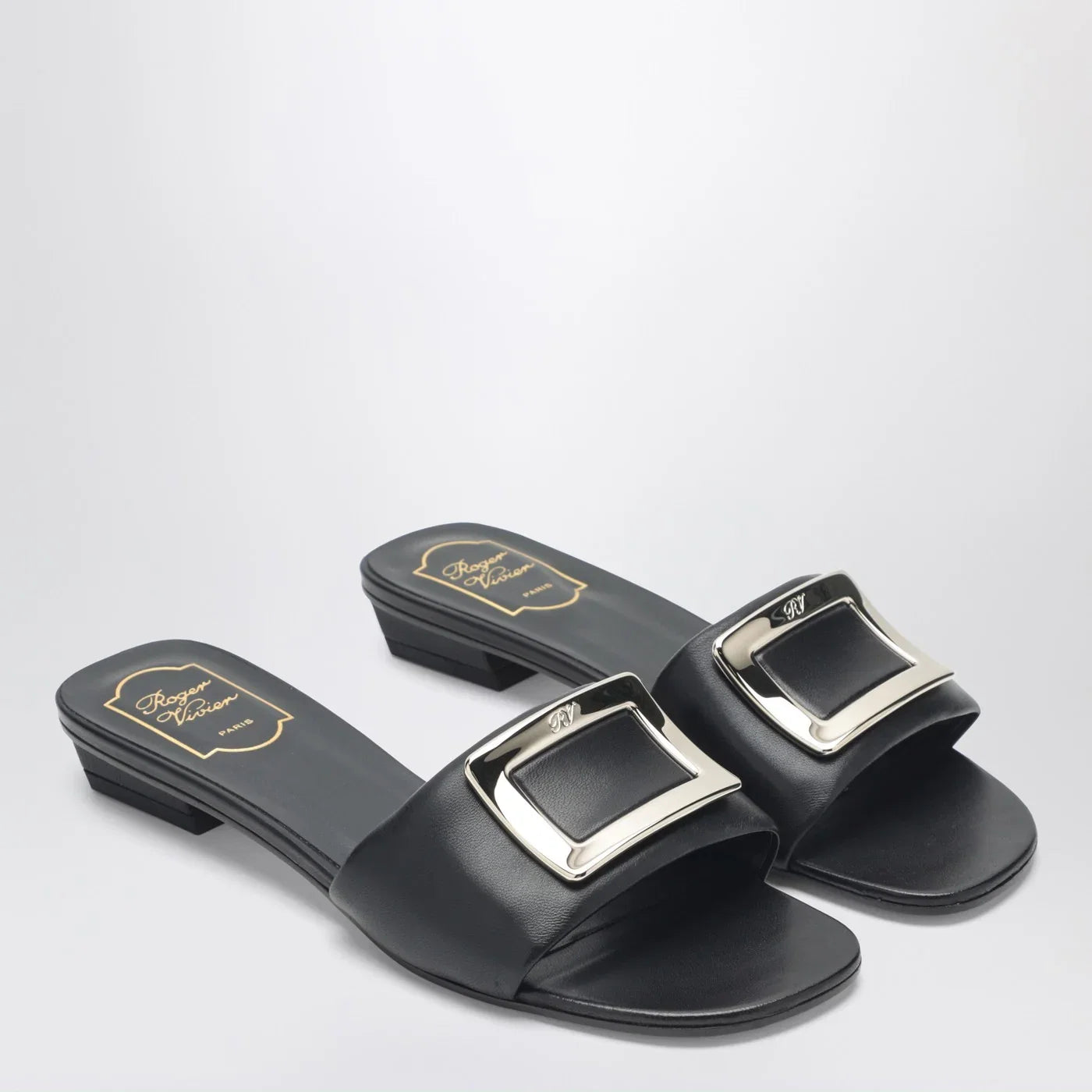 ROGER VIVIER Square buckle leather slides