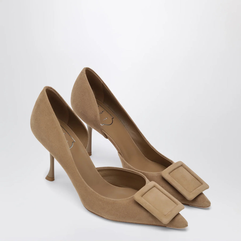 ROGER VIVIER Viv Ville Dorsay suede pumps in tobacco brown