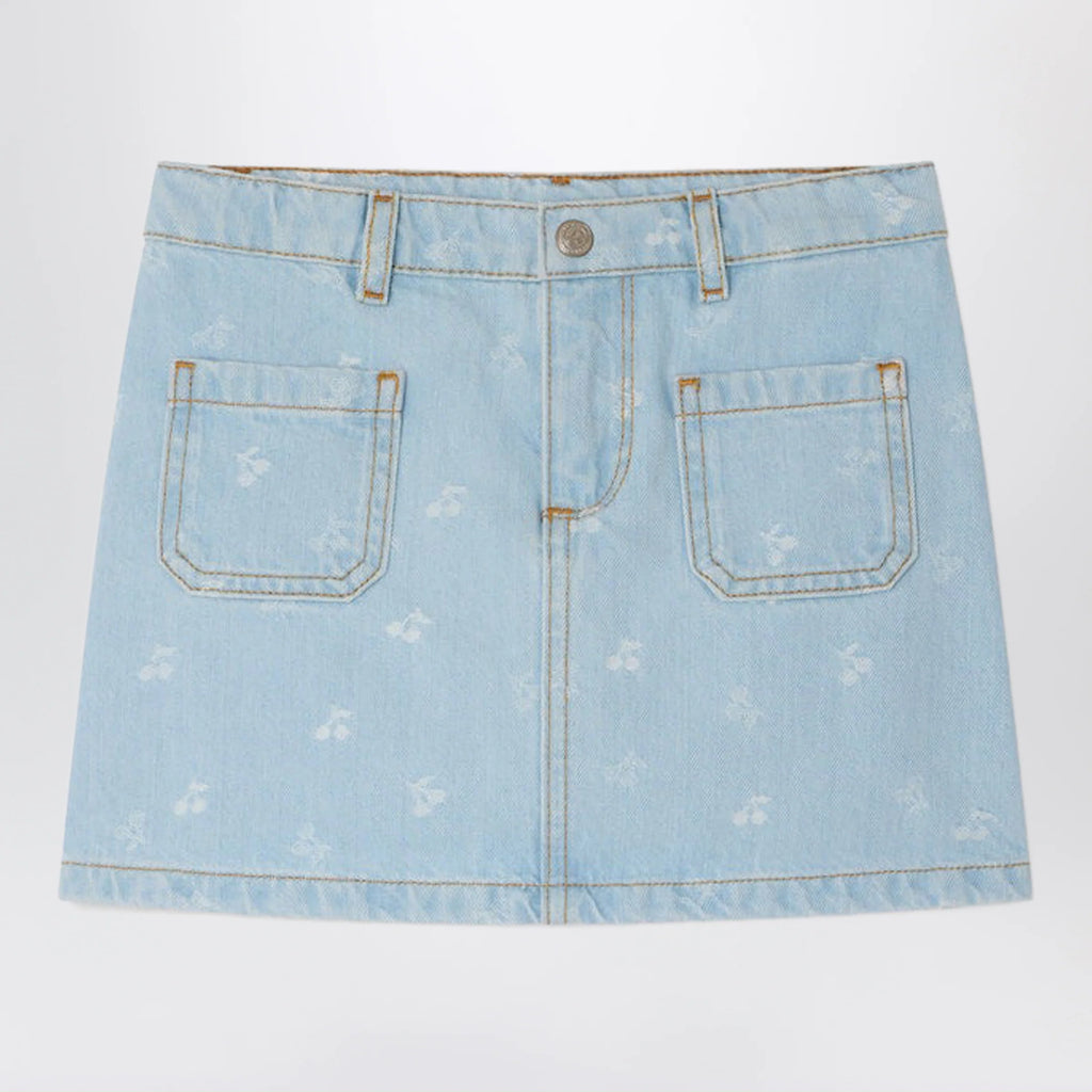 Bonpoint Tison denim skirt with jacquard cherries