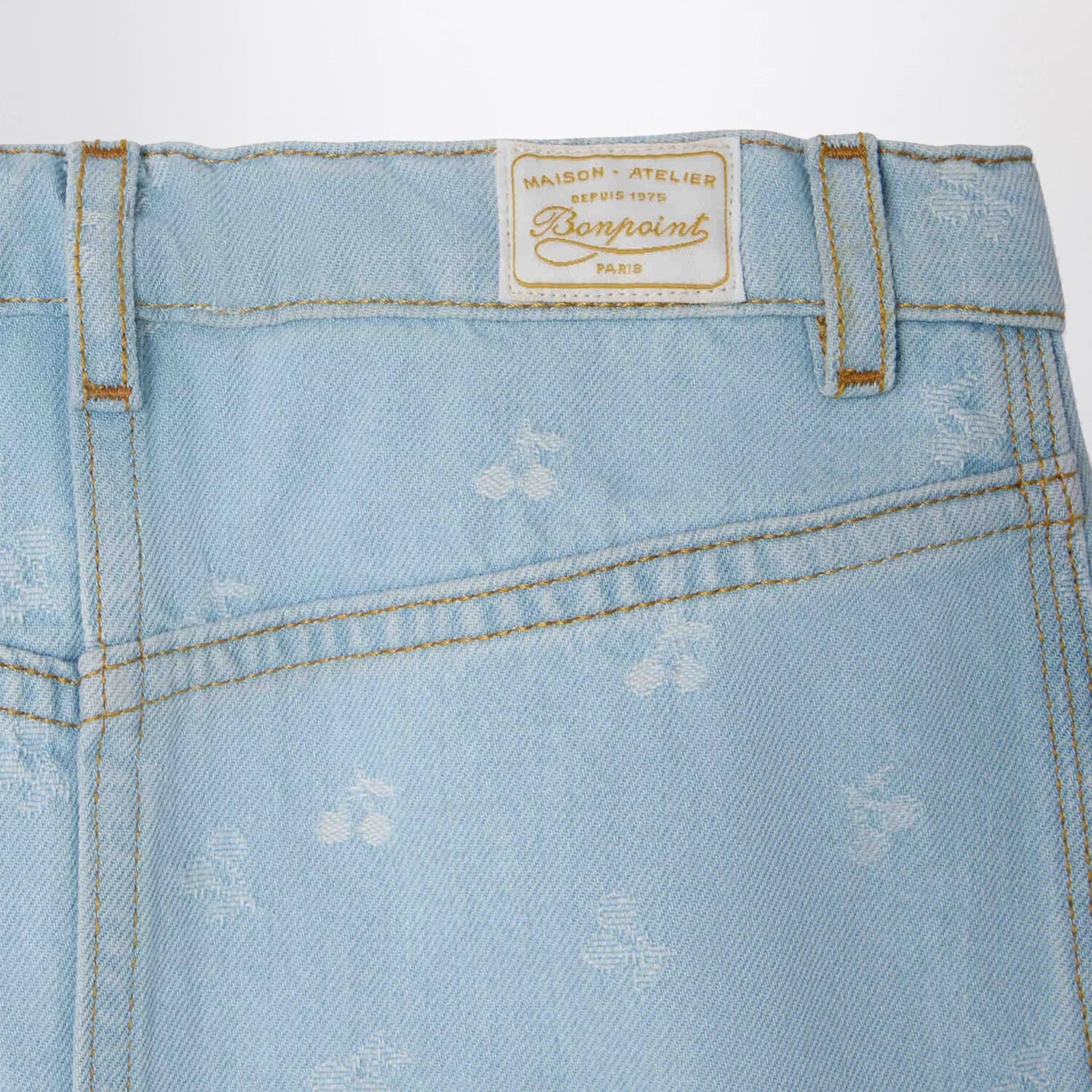 Bonpoint Tison denim skirt with jacquard cherries