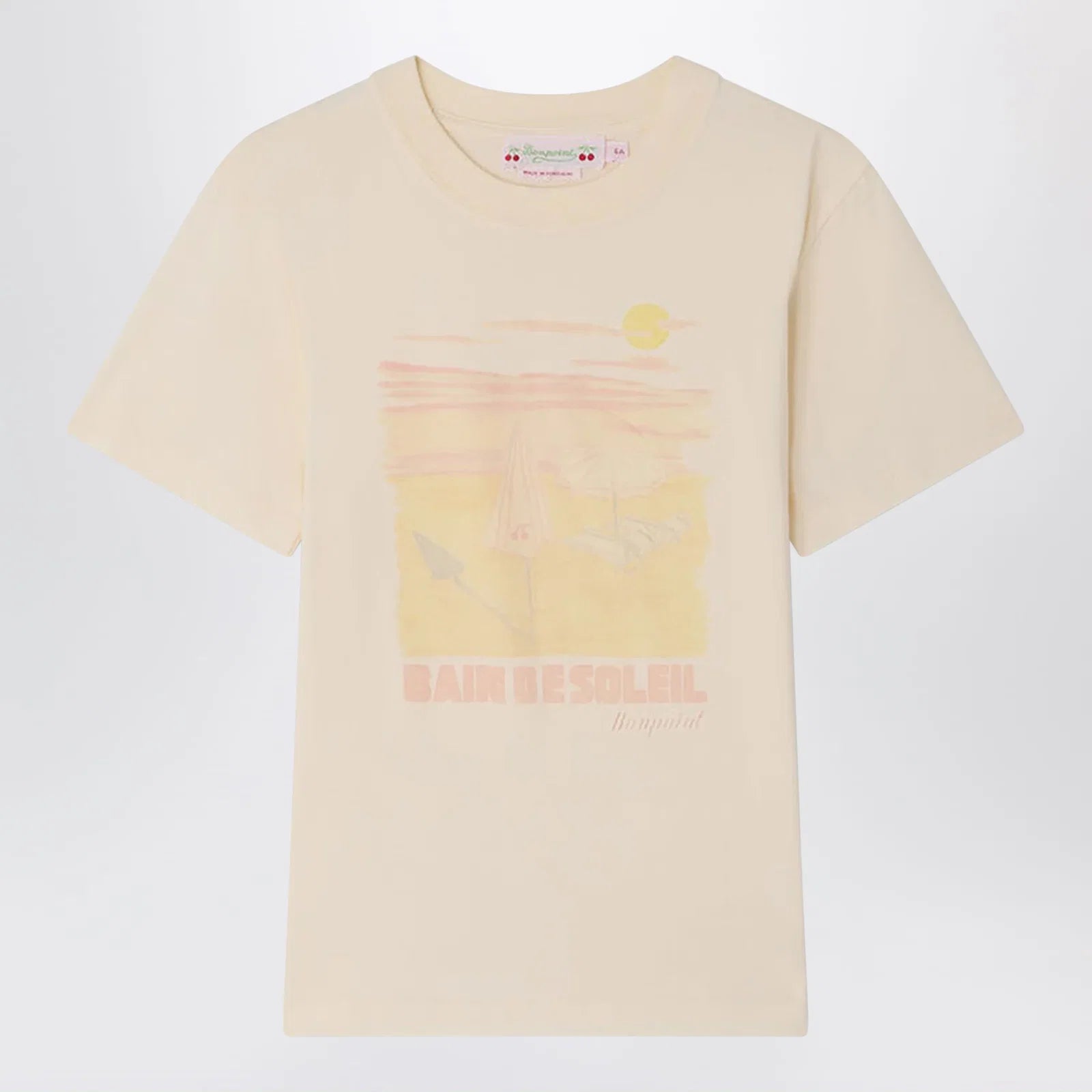 Bonpoint Thida écru T-shirt with Bain de Soleil print