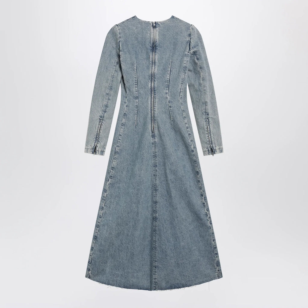 Maison Margiela Cup-shoulder denim midi dress in ice blue