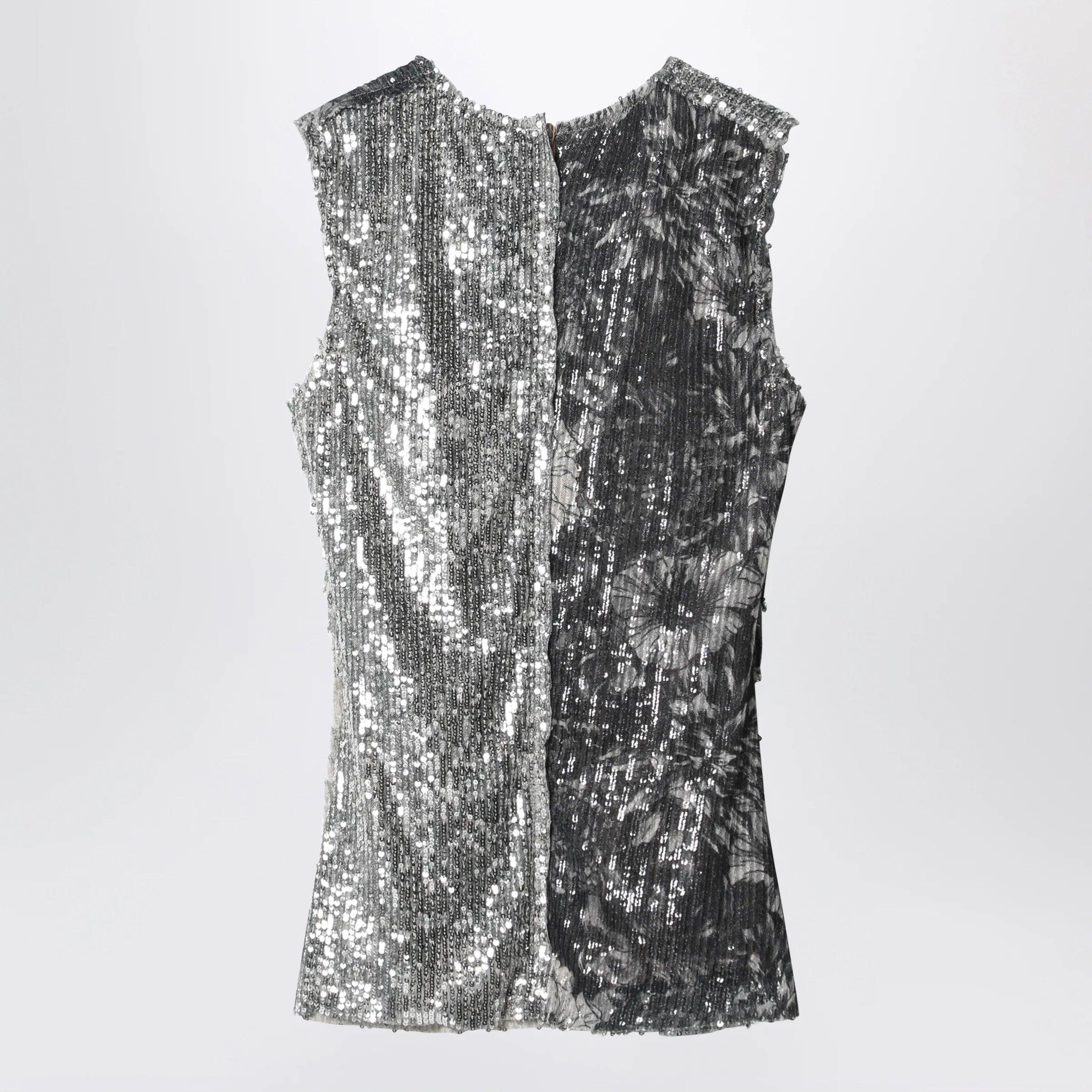 Maison Margiela Floral sequin sleeveless top in ice blue