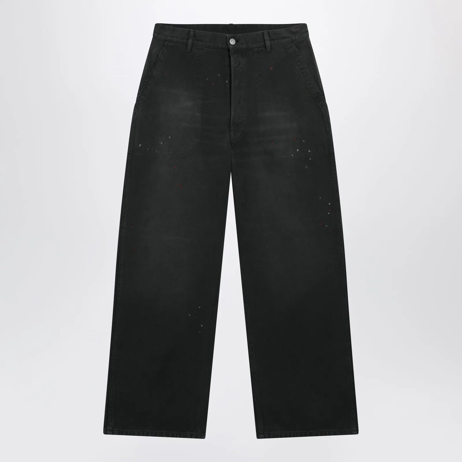 Maison Margiela Double-dyed work trousers in black cotton with spots