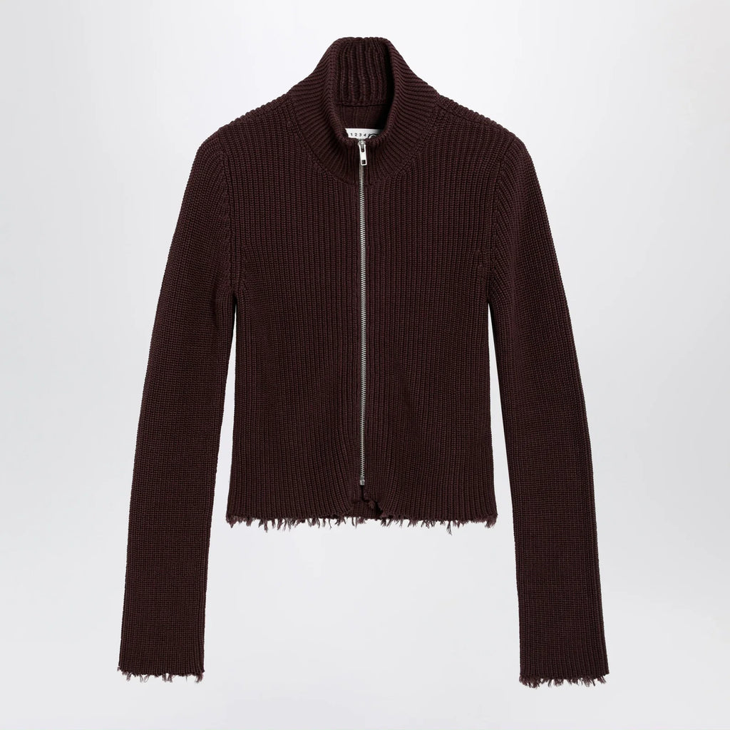 MM6 Maison Margiela Chocolate rib-knit zip cardigan