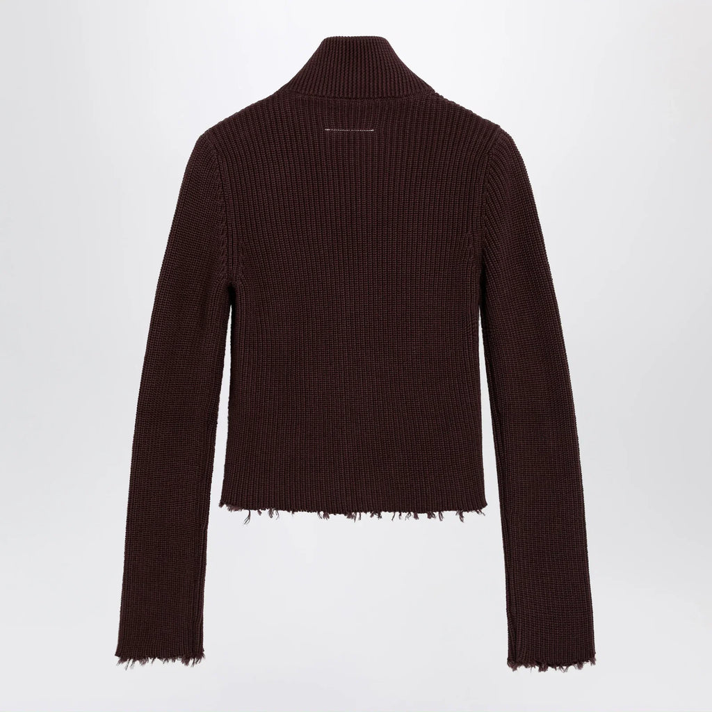 MM6 Maison Margiela Chocolate rib-knit zip cardigan
