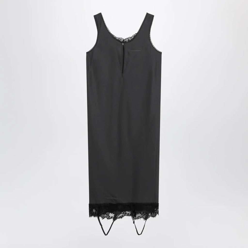 MM6 Maison Margiela Grey midi slip dress with lace trims