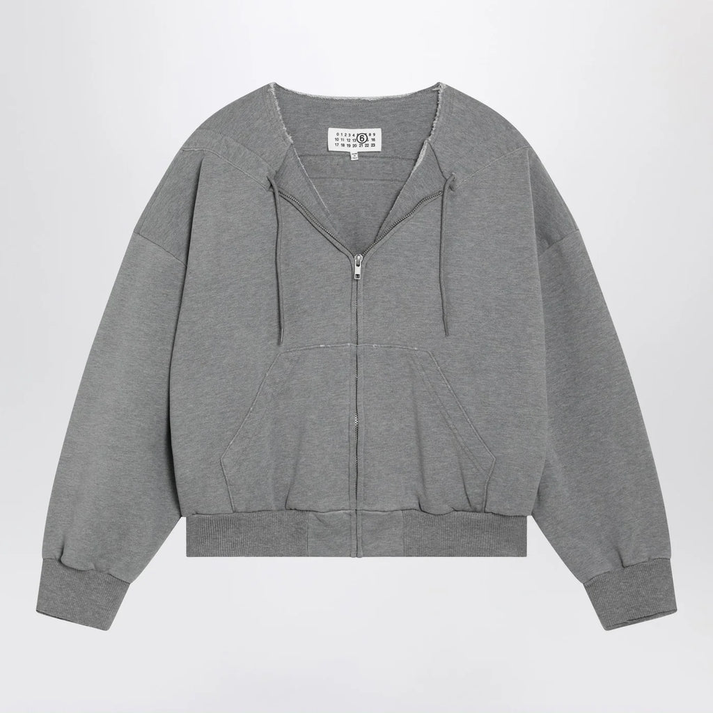 MM6 Maison Margiela Felpa con zip e coulisse in cotone grigia