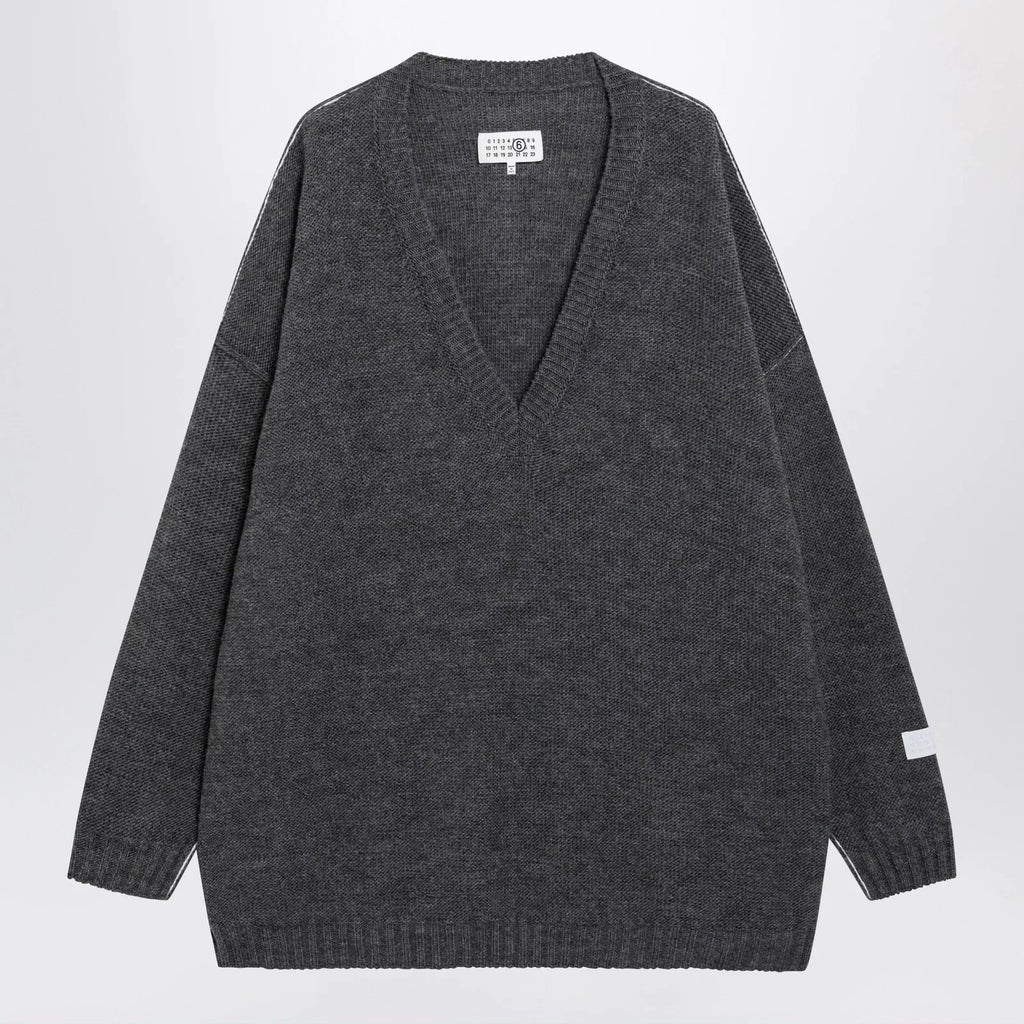 MM6 Maison Margiela Grey mélange oversized V-neck knit sweater