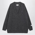MM6 Maison Margiela Grey mélange oversized V-neck knit sweater