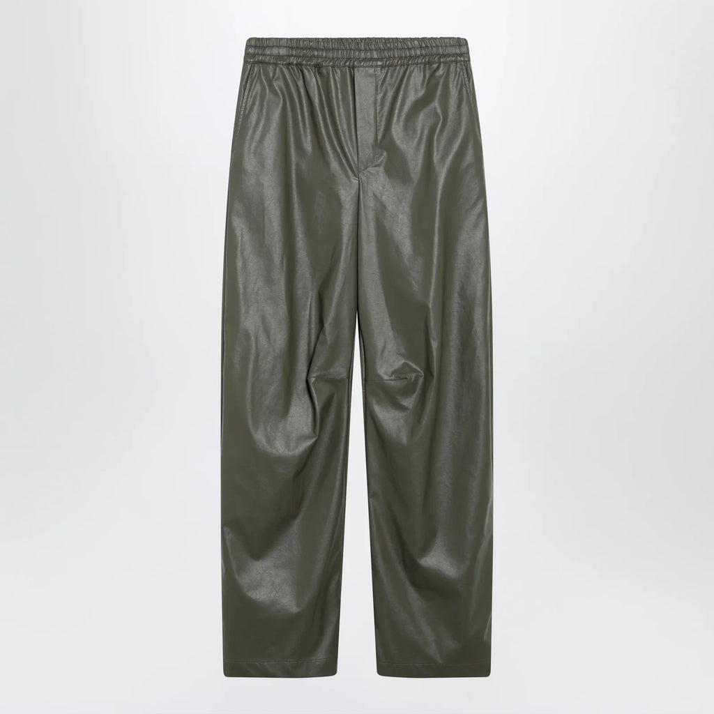 MM6 Maison Margiela Khaki green wide-leg trousers in faux leather