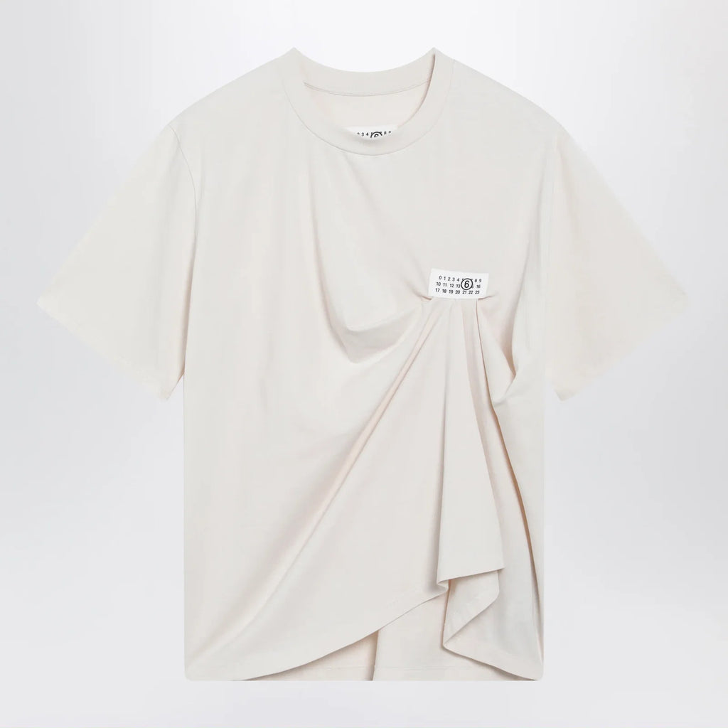 MM6 Maison Margiela Écru draped T-shirt with logo patch