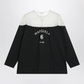 MM6 Maison Margiela Black top with logo print and sheer insert