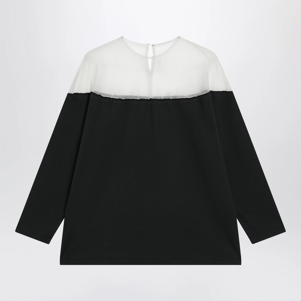 MM6 Maison Margiela Black top with logo print and sheer insert
