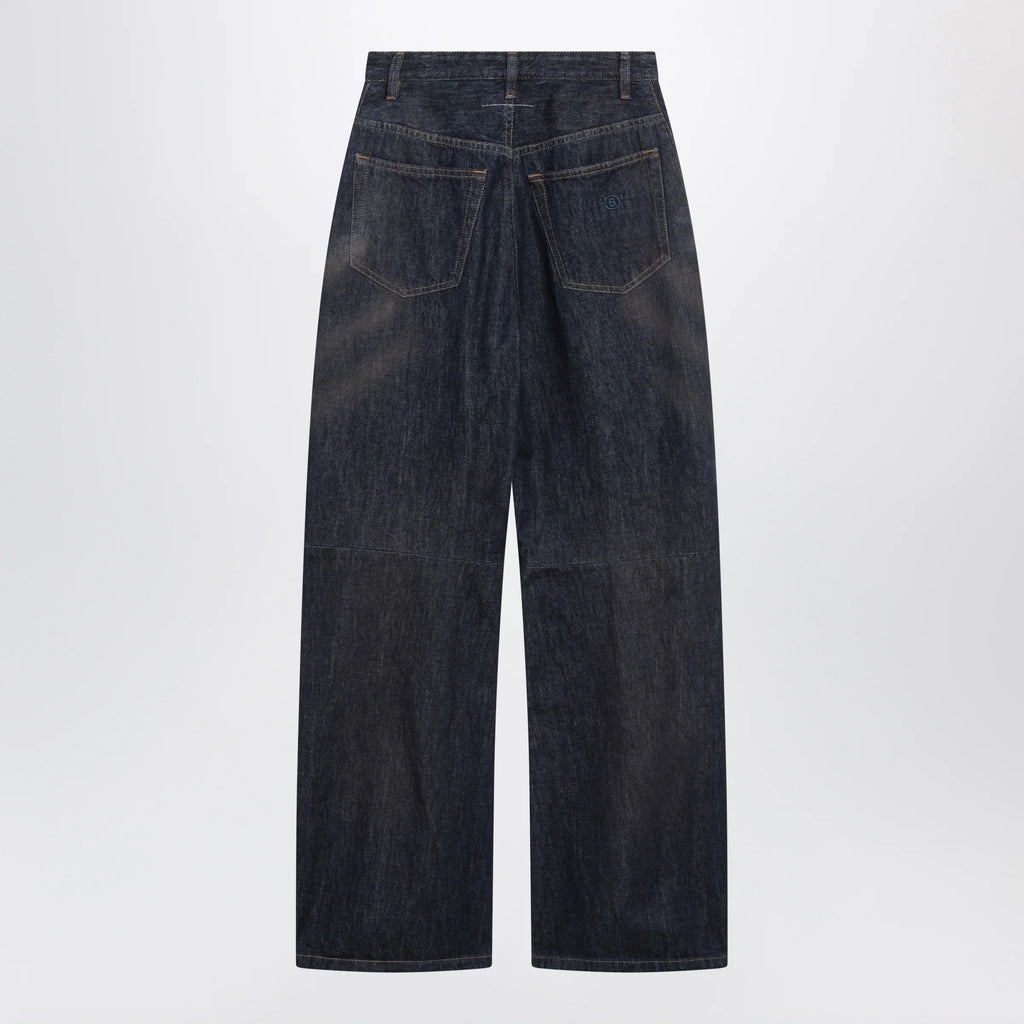 MM6 Maison Margiela Dark blue wide-leg jeans with worn effect