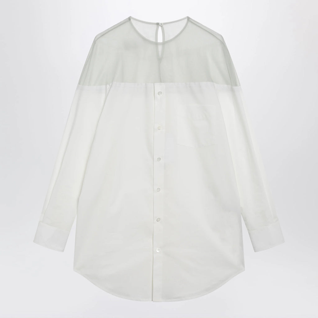 MM6 Maison Margiela Cotton shirt with sheer panels in off-white