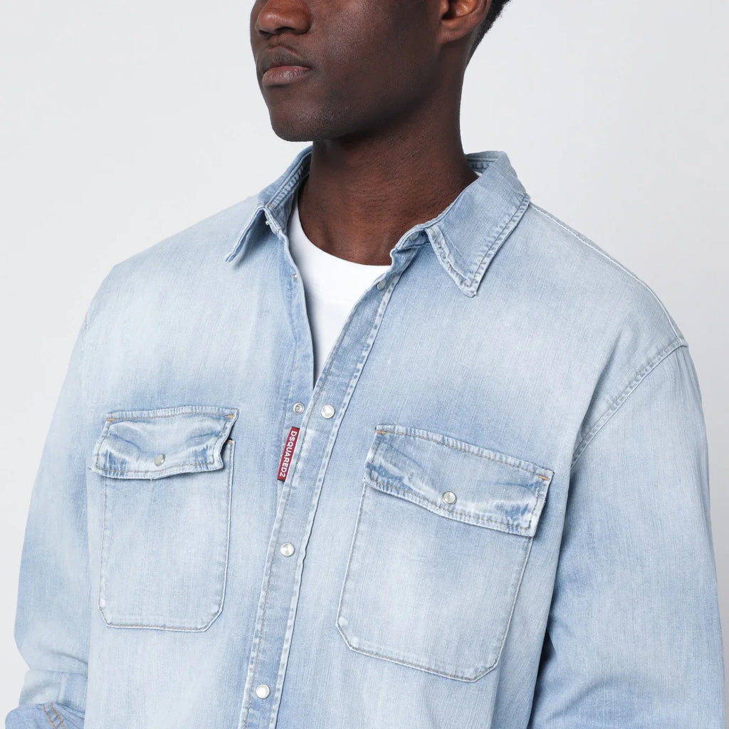 Dsquared2 Light blue washed denim shirt
