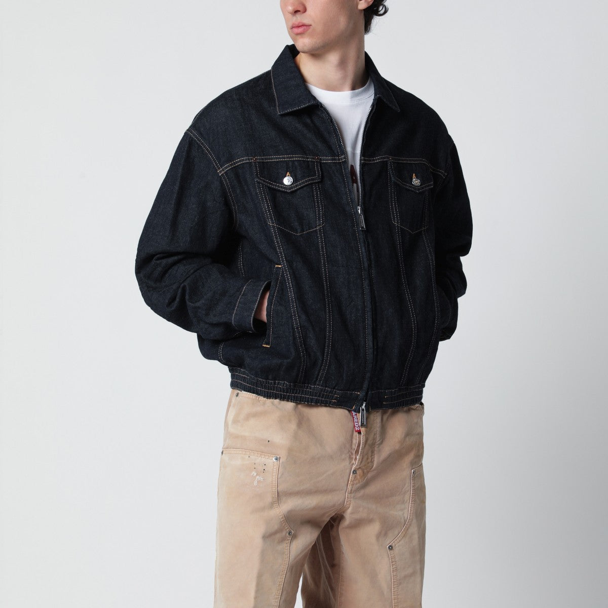 Dsquared2 Navy blue zip-up denim jacket