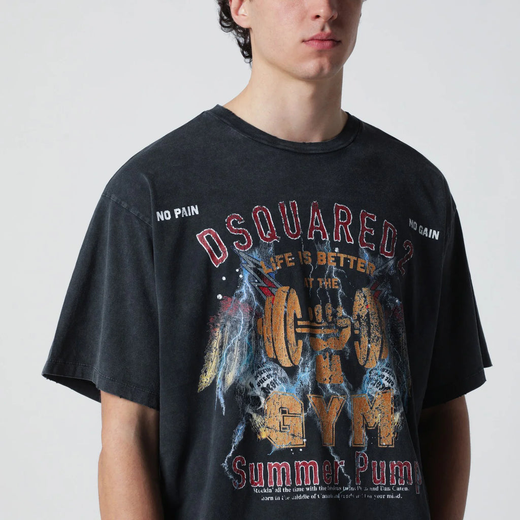 Dsquared2 Grey vintage-effect T-shirt with rock print