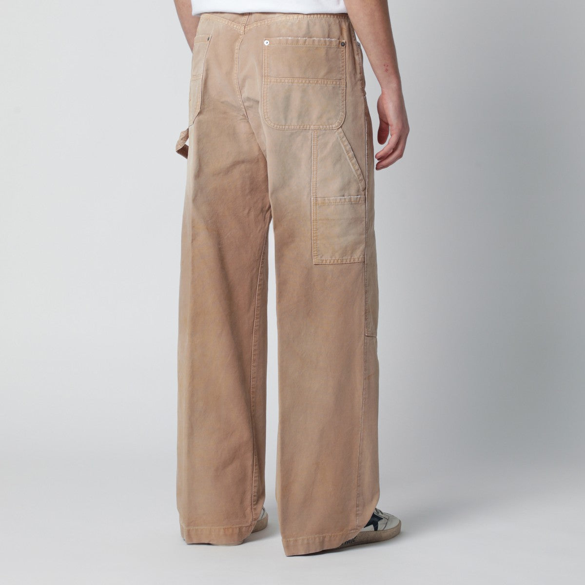 Dsquared2 Vintage-effect beige baggy carpenter jeans