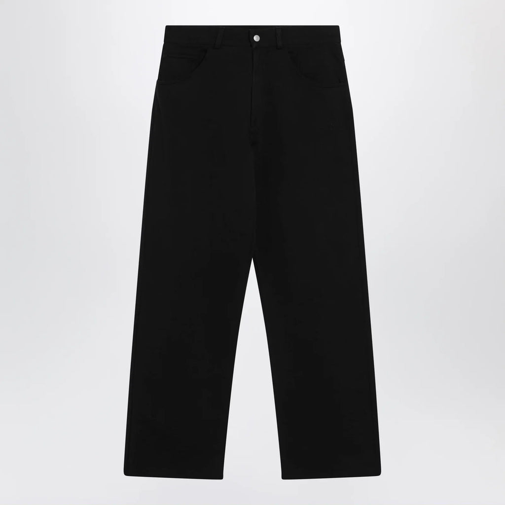 MM6 Maison Margiela Wide-leg cotton trousers with embroidered logo, black