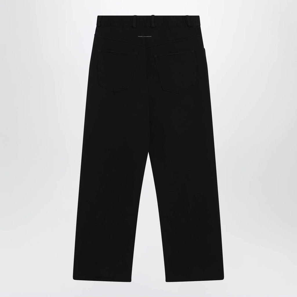 MM6 Maison Margiela Wide-leg cotton trousers with embroidered logo, black