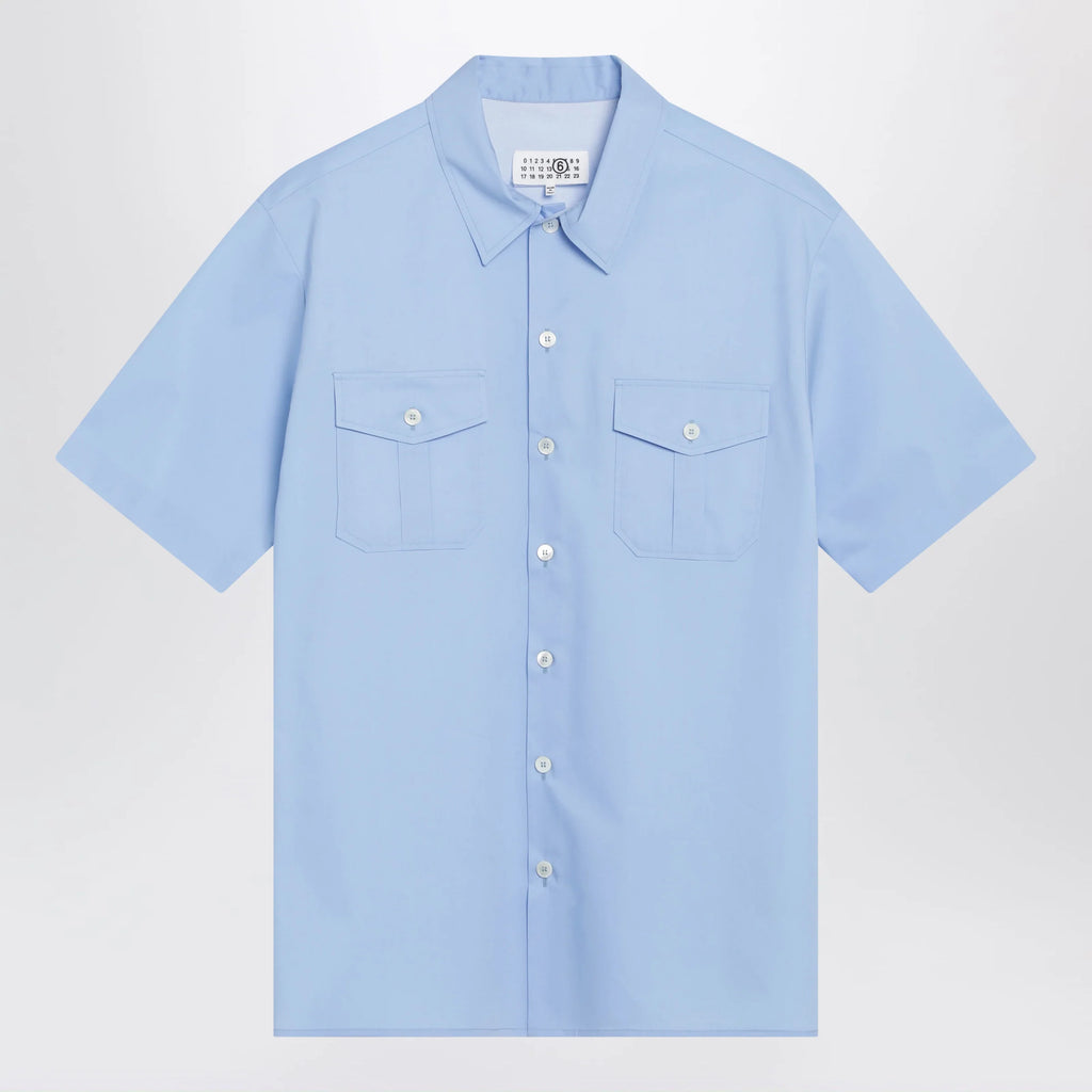 MM6 Maison Margiela Short-sleeve poplin shirt with reinforcements, light blue