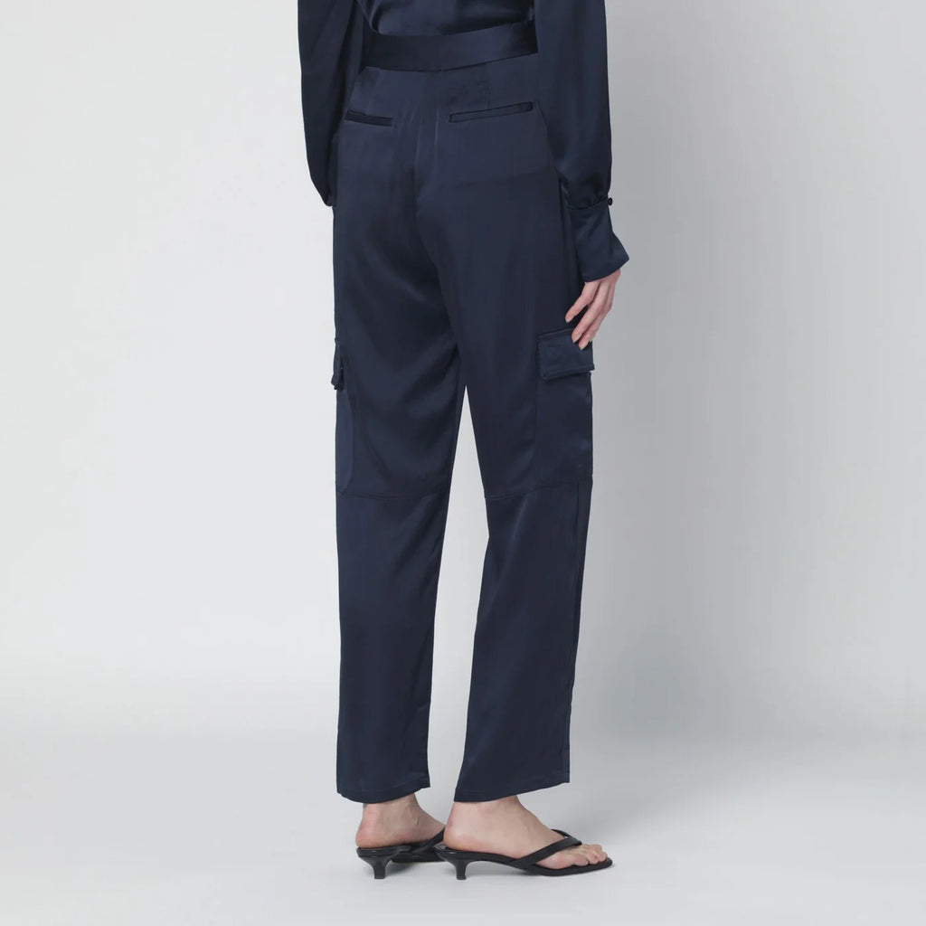 SIMKHAI Carolina trousers in midnight blue shiny satin
