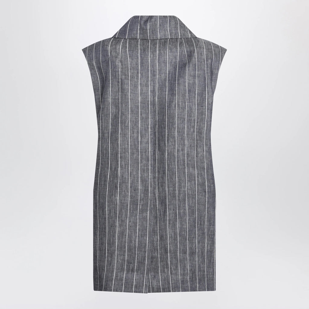 S Max Mara Double-Breasted Pinstripe Linen Vest