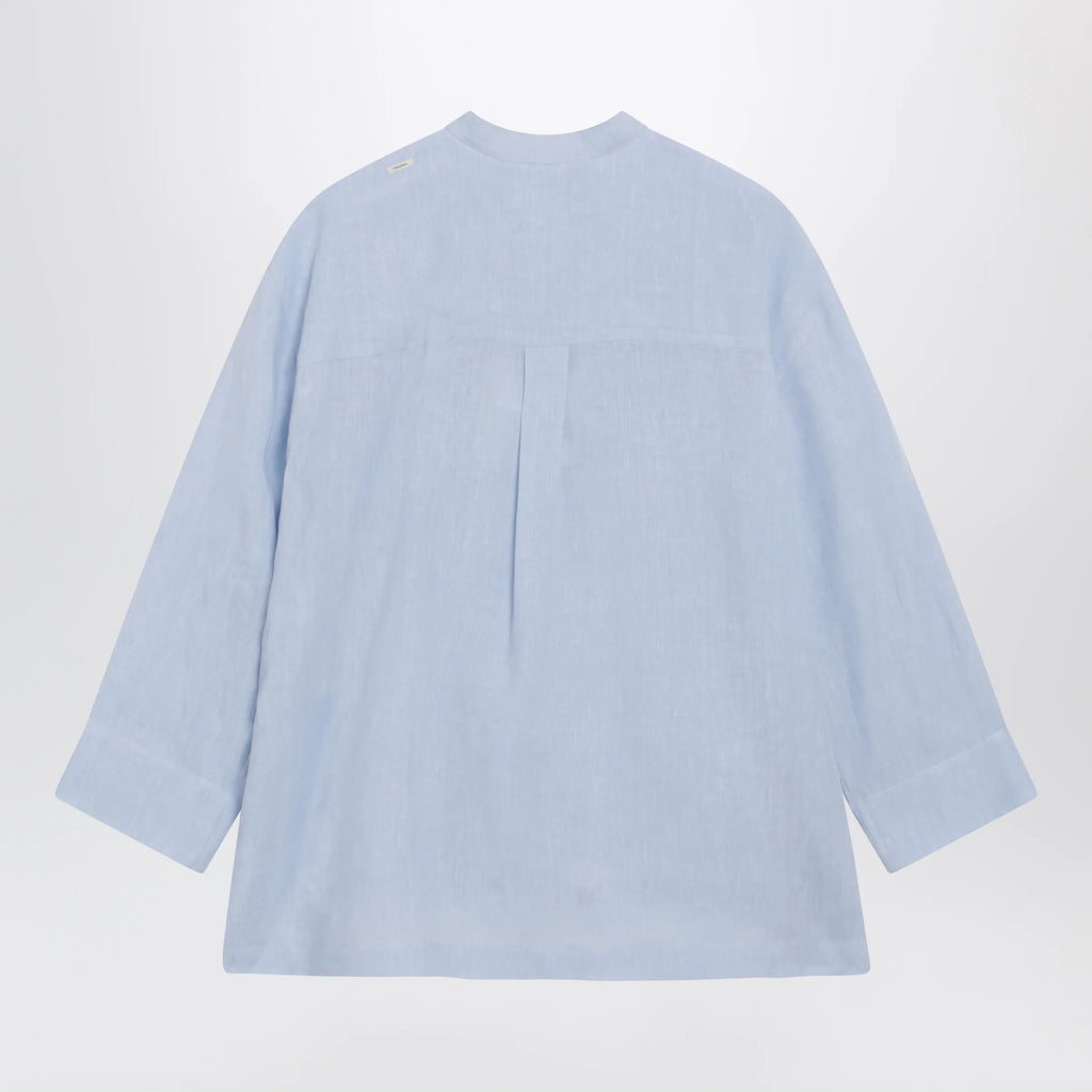 S Max Mara Light blue pure linen mandarin-collar shirt
