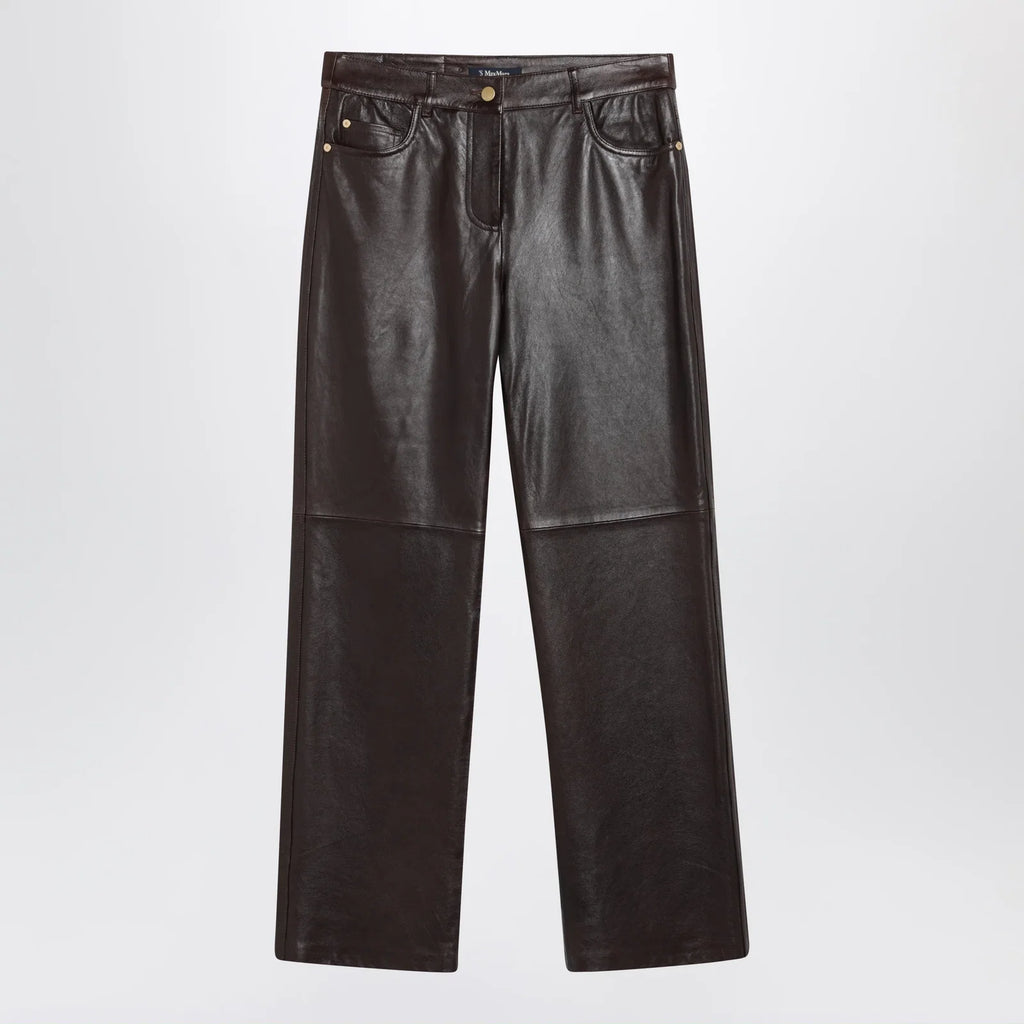 S Max Mara Brown lamb nappa leather trousers