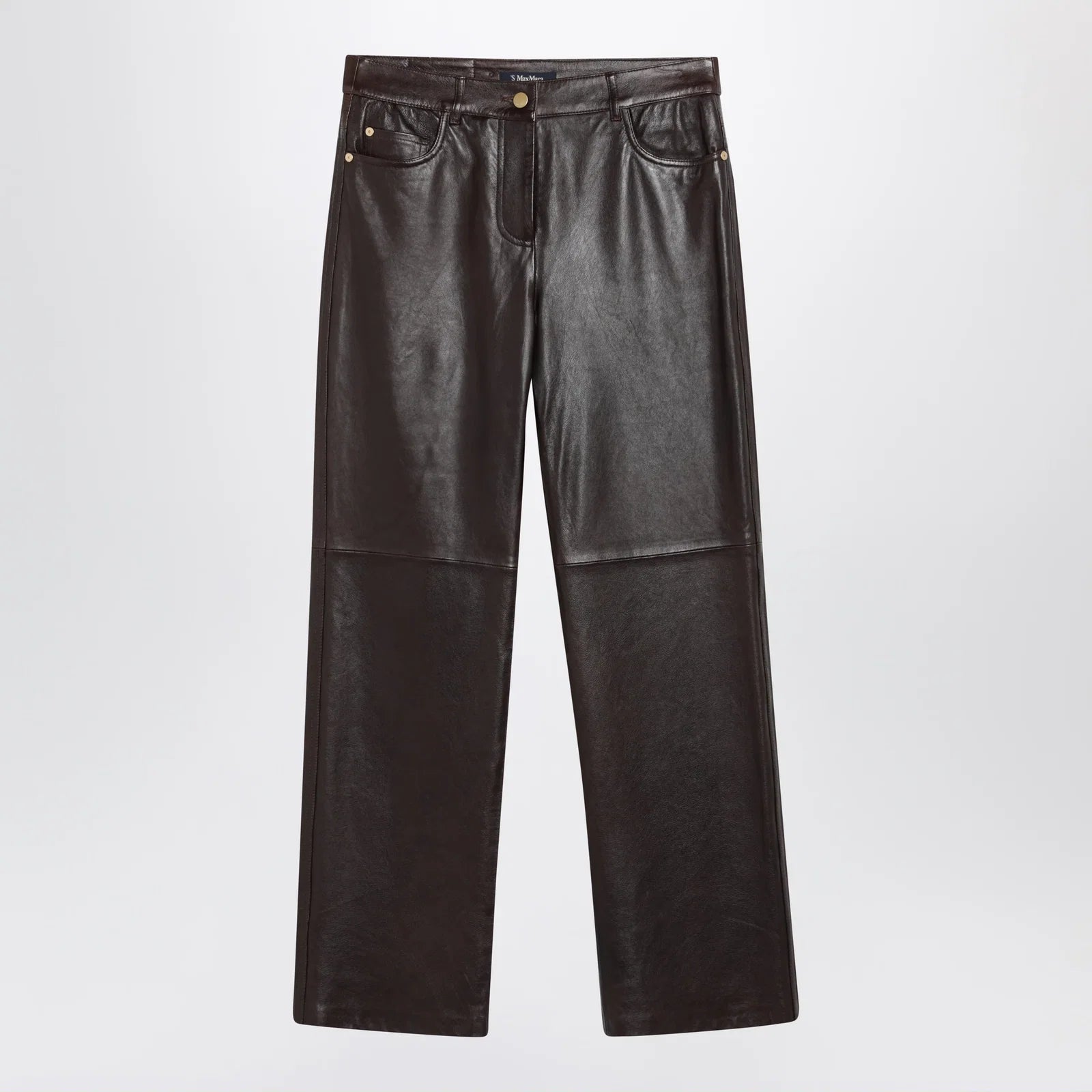 S Max Mara Brown lamb nappa leather trousers