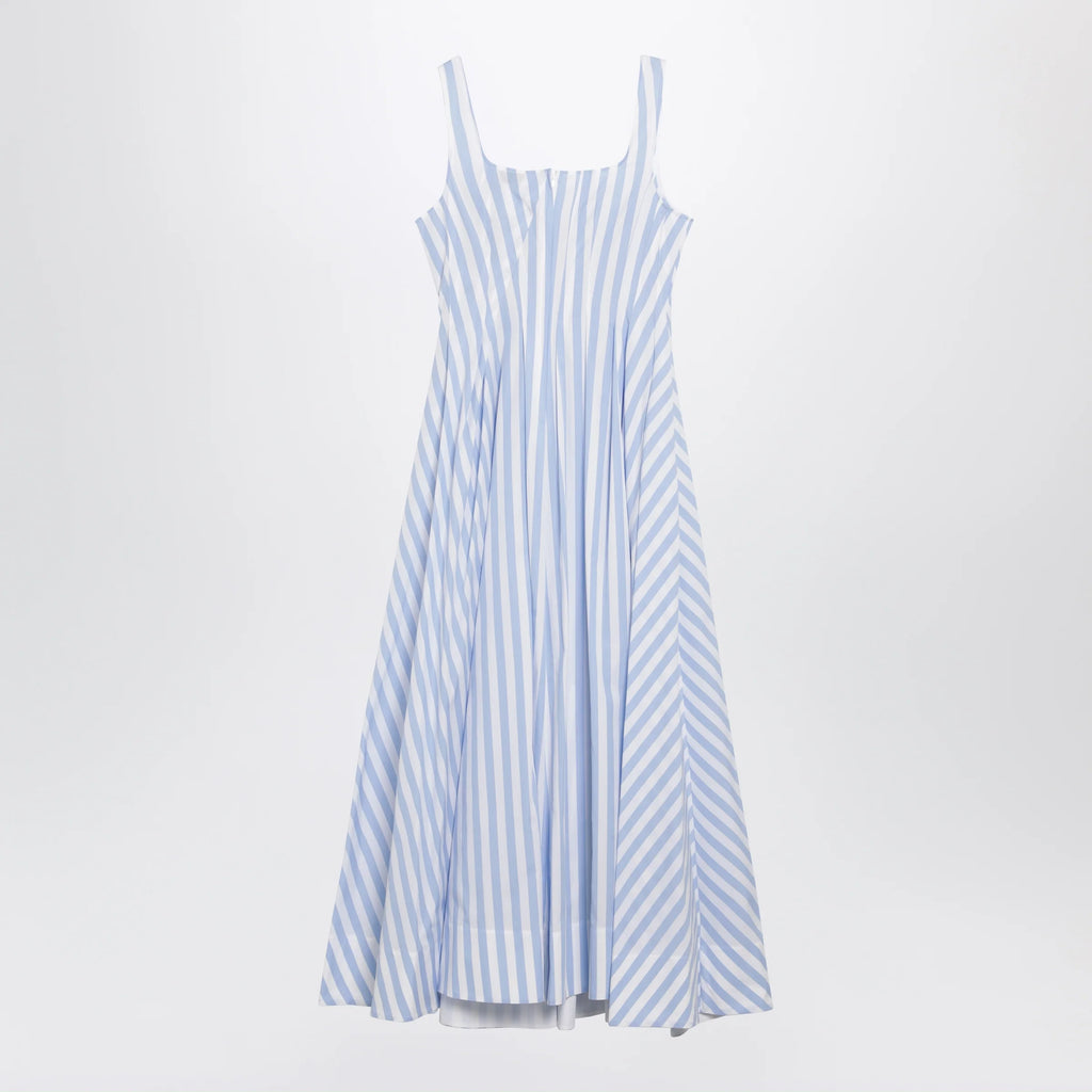 Sportmax Long striped cotton poplin dress in light blue