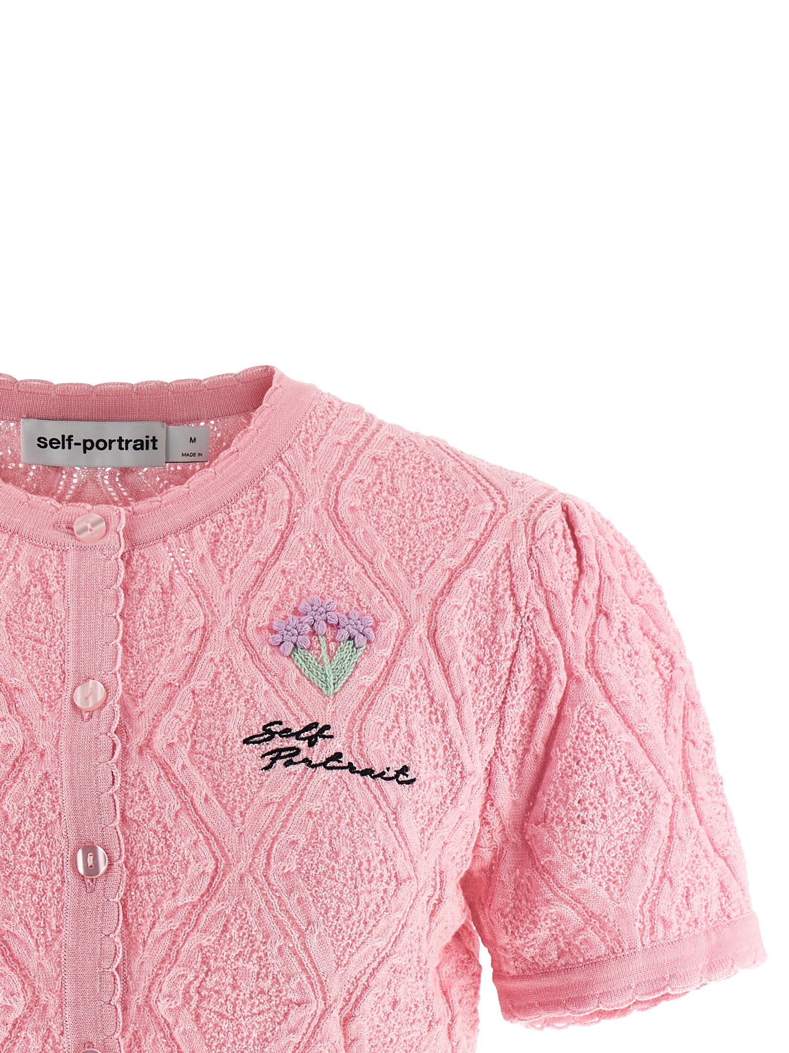 Self-Portrait Self Portrait Pink Pointelle Knit Top