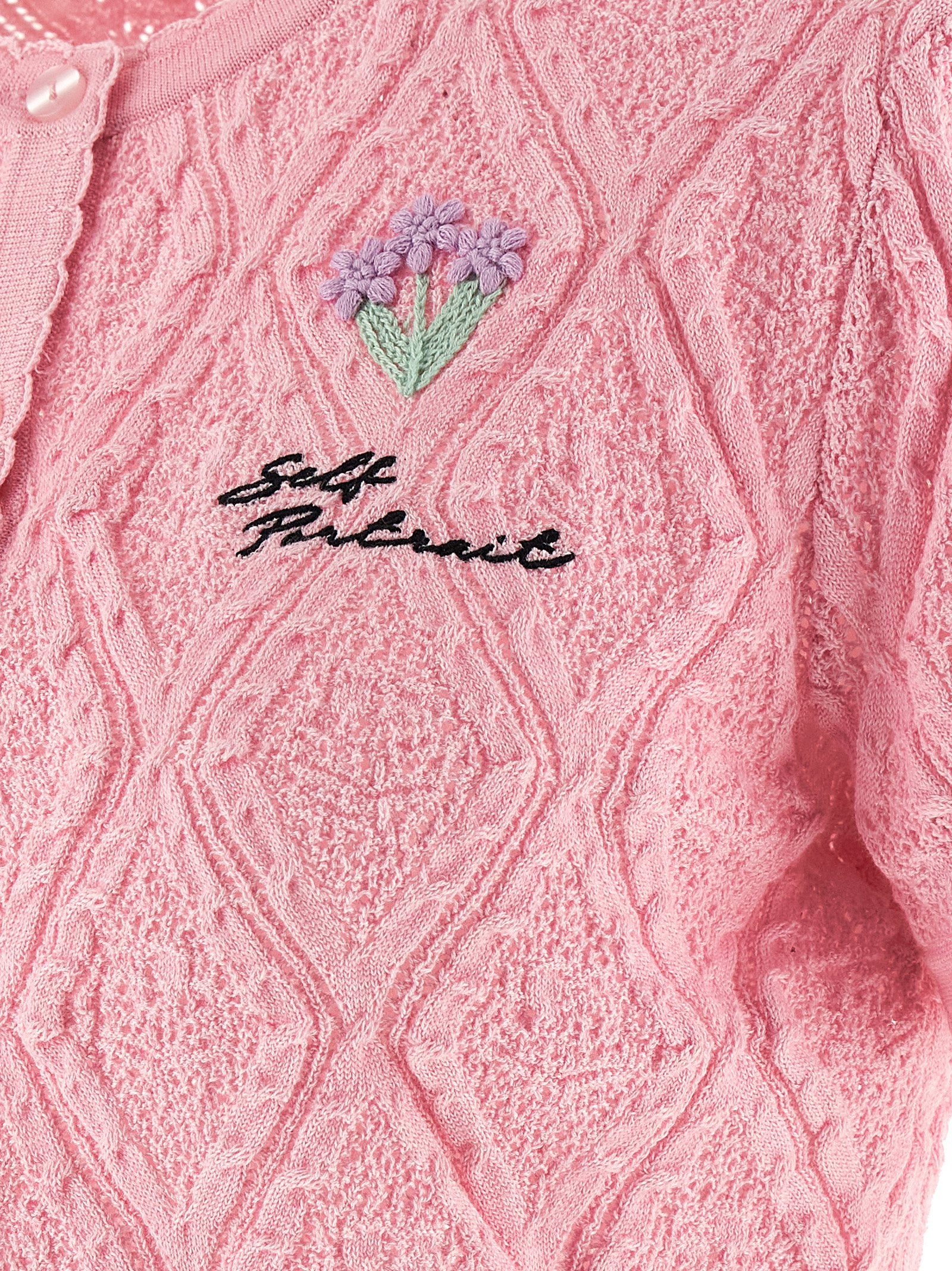 Self-Portrait Self Portrait Pink Pointelle Knit Top