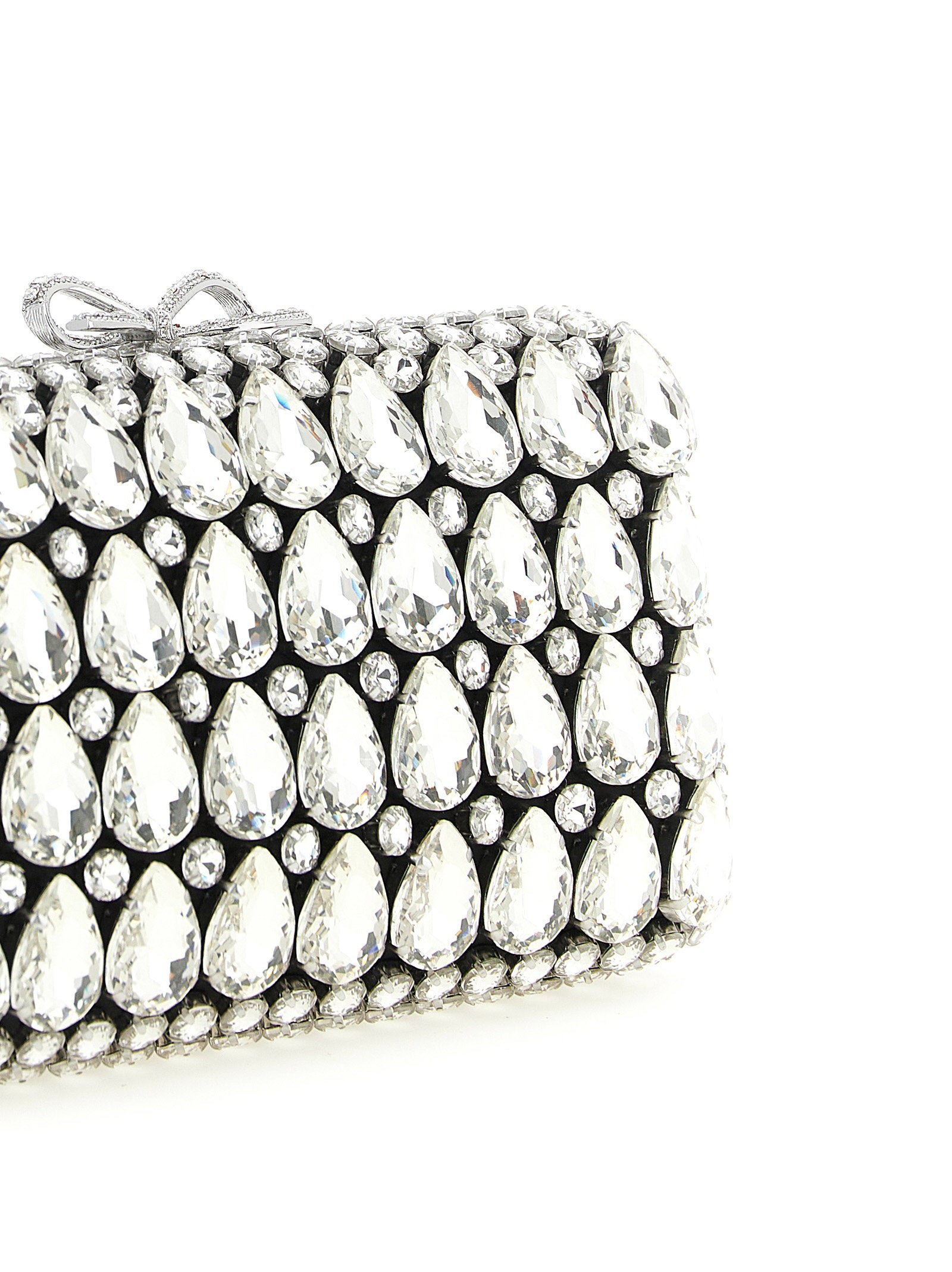 Self-Portrait Black Satin Crystal Clutch