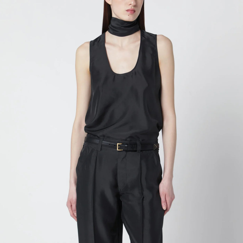 Durazzi Milano Dark grey silk tank top with scarf