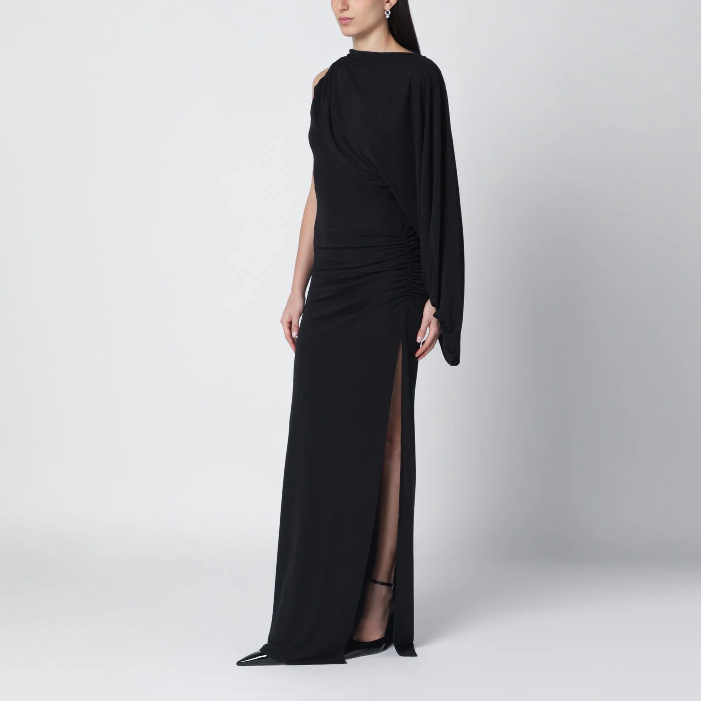 THE ANDAMANE Black Selene one-shoulder long dress