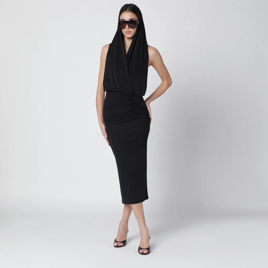 THE ANDAMANE Black Annie hooded midi dress